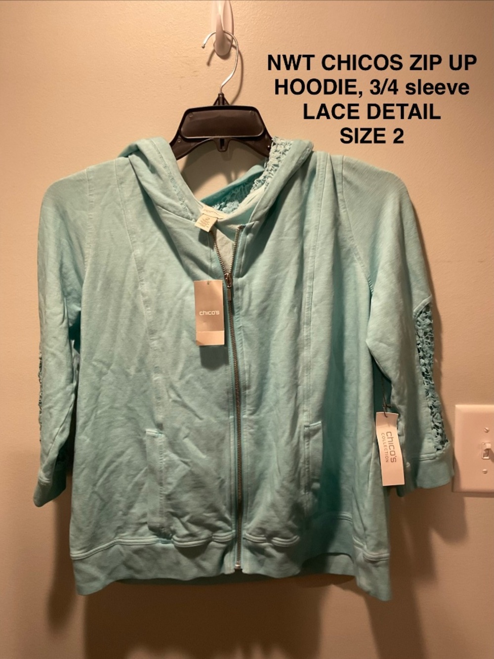 CHICOS LACE DETAIL HOODIE NWT SIZE 2